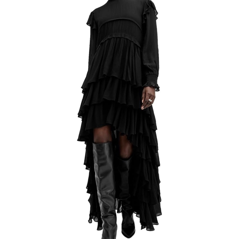 All Saints Black Asymmetrical Tiered Gown